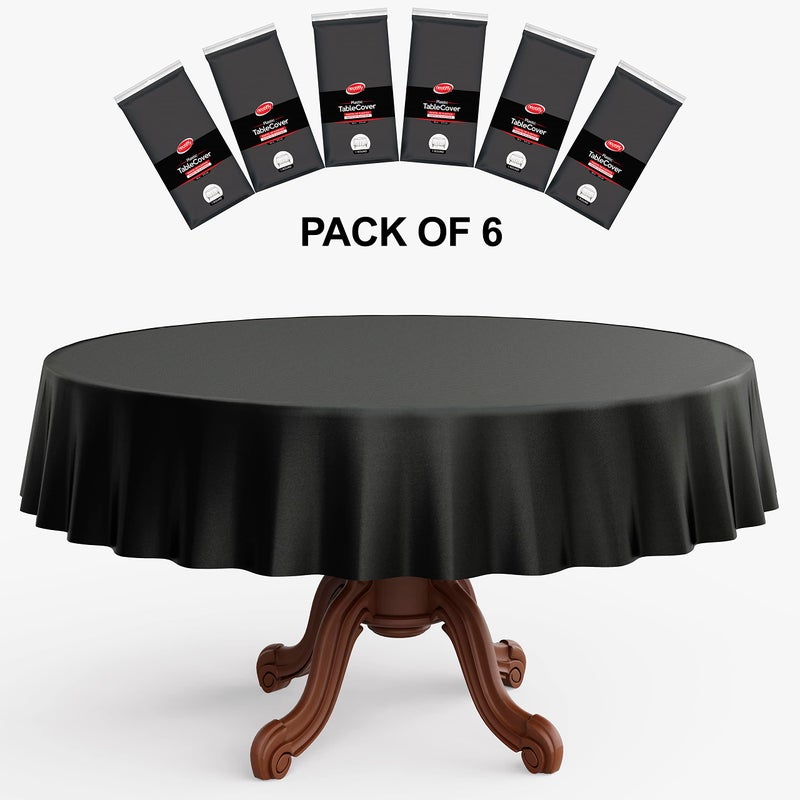 Neatiffy 84 Inch 6 Pack Disposable Round Plastic Tablecloths Picnic/Camping/Party/Banquet Table Cover. Table Cloth for Round 84" Tables, Black - Image 1